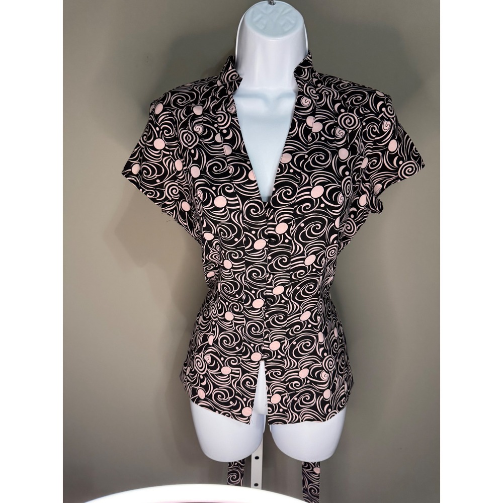 Millenium‎ Black Pink Swirl Blouse Top Short Sleeve S Retro Indie Twee Y2K 90's